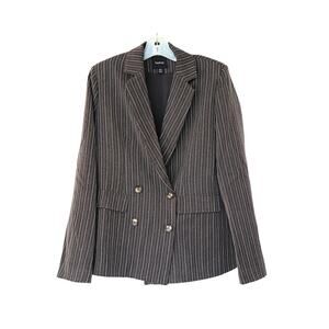 BOOHOO Pinstripe Oversized Double Breasted Blazer - Charcoal - 4